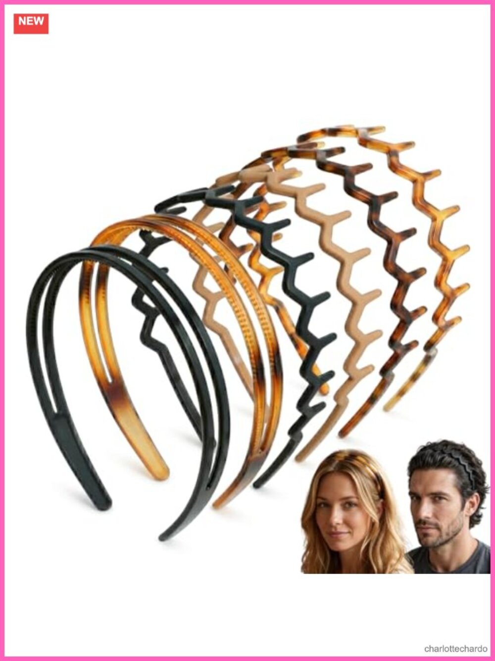 6 Pc Zig Zag Headbands with Teeth Non-Slip Sharks Tooth Comb Plastic Hair Bands